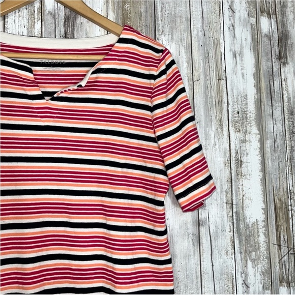 Talbots Pink Stripe V Neck Blouse - Picture 3 of 4